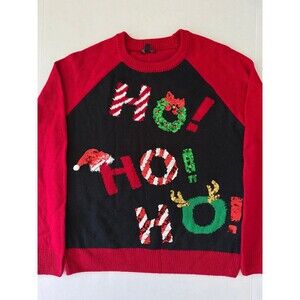 Christmas Sweater “HO HO HO!” Sequin Holiday Pullover Unisex Size L (Bx 8)